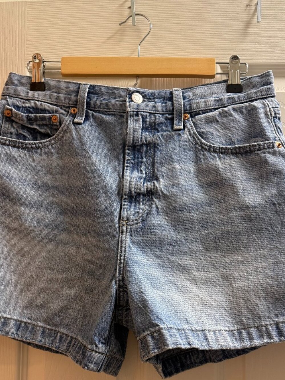 Pistola Saige High-Rise A-Line Denim Shorts - French Riviera